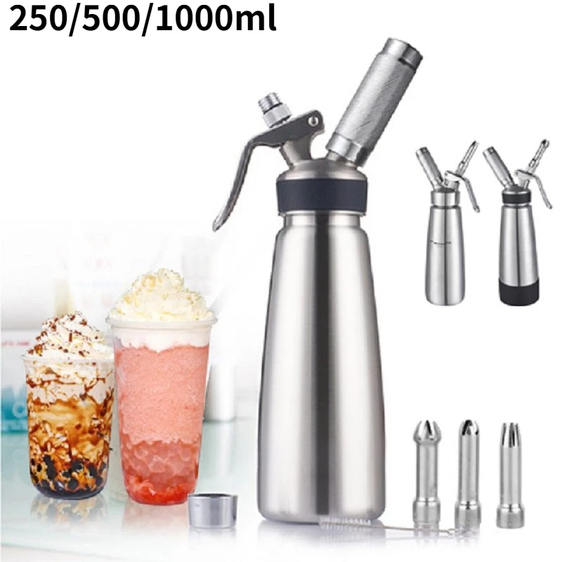 Kitchen Gadgets Under 500 - 250/500/1000 ミリリットル純アルミニウムクリームガンサイフォンホイップクリームディスペンサークリーム発泡ガンキッチンアクセサリーツール + ノズル