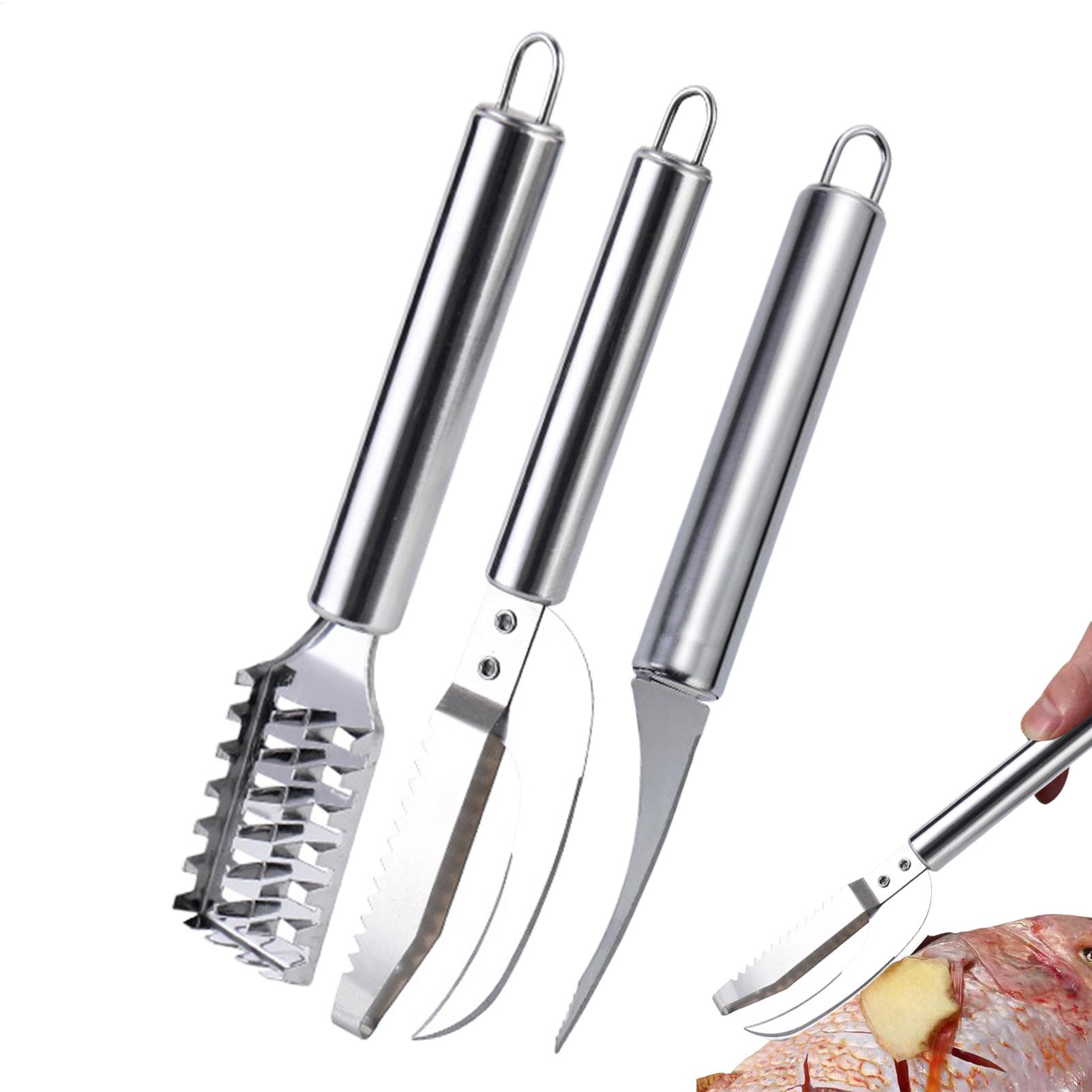 Kitchen Gadgets That Are Useful - 魚鱗除去ナイフ、エビの糸取り、ステンレス製魚鱗除去器、魚の皮ブラシ、トング、キッチンアクセサリー