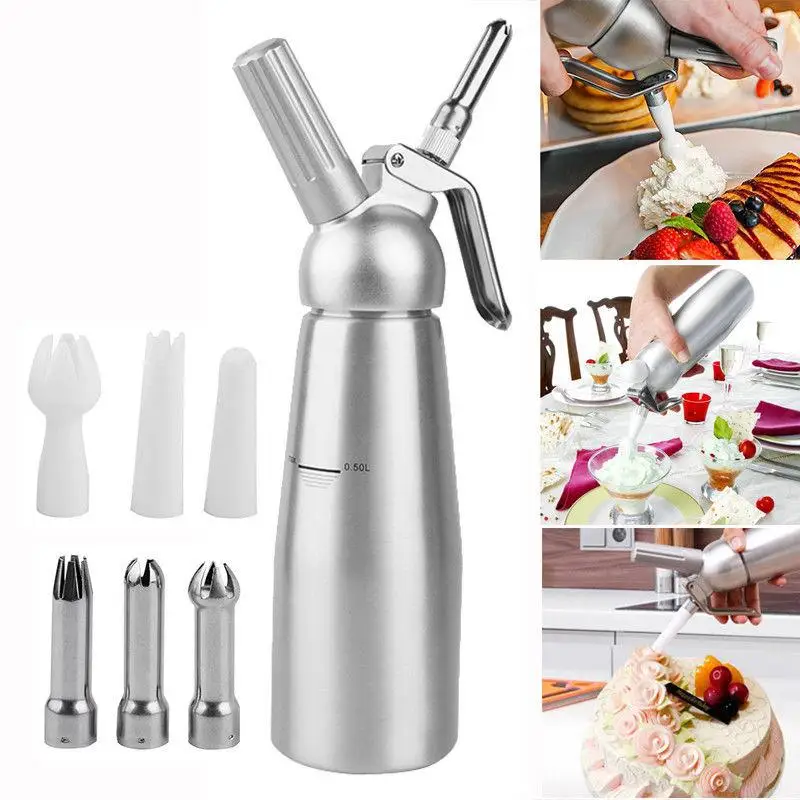 Kitchen Gadgets Under 500 - 純アルミニウムクリームディスペンサー,泡付きクリームディスペンサー,キッチンアクセサリー,ノズル,500 ml, 1000ml