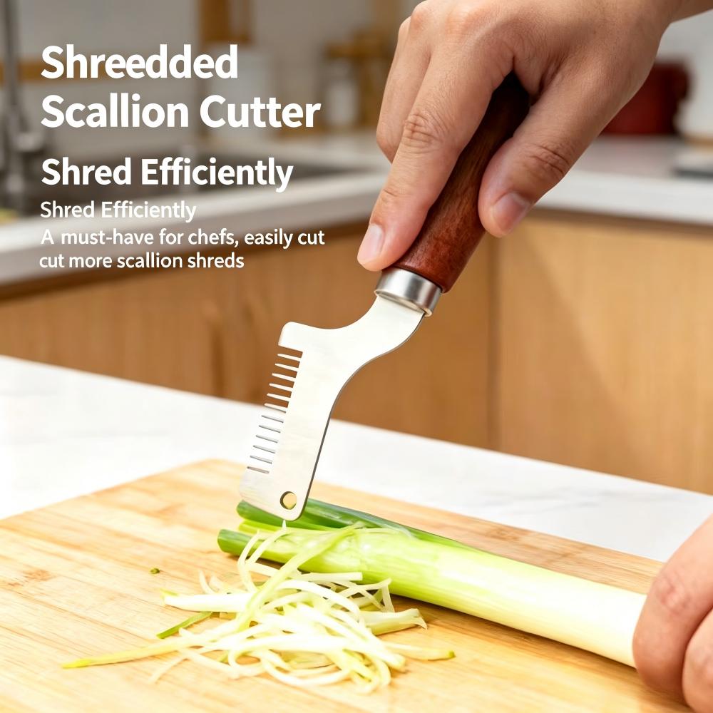 Kitchen Gadgets Green - ステンレス鋼ネギスライサーナイフ木製ハンドルネギシュレッダー野菜カッターチョッパーキッチンガジェット調理ツール