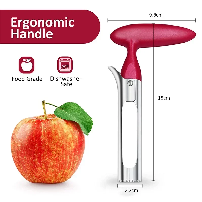 Kitchen Gadgets Essential - 高級ステンレス製フルーツ芯抜き器 - 2-in-1 リンゴ・洋梨種抜き器、鋭いスライスナイフ付き、必須のキッチンツール