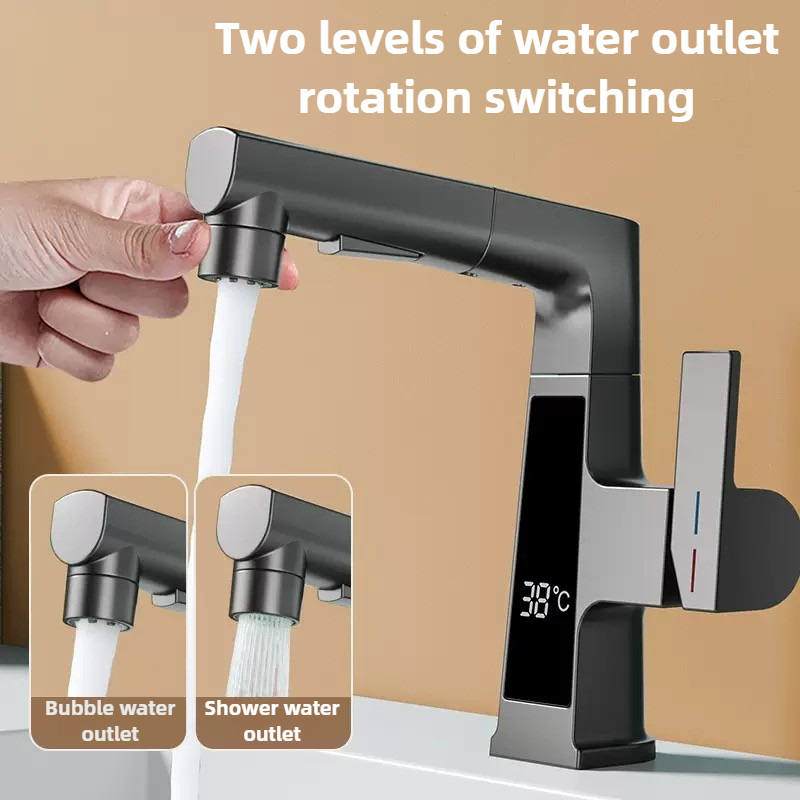 Kitchen Gadgets Blender - デジタルディスプレイ付きプルアウト式蛇口、インテリジェント温度センサー搭載真鍮製洗面台用蛇口、回転式昇降冷温水混合栓