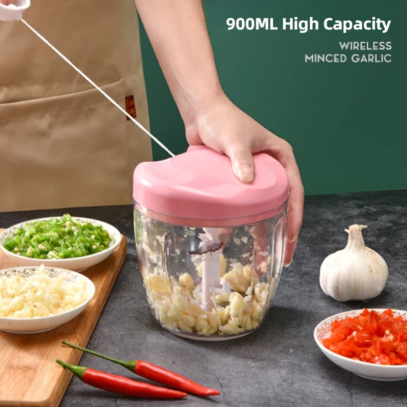 Kitchen Gadgets Under 500 - 新型クラッシャー野菜玉ねぎカッターキッチン調理器具500/900ML手動ミートミンサーニンニクプレスチョッパー回転ツール