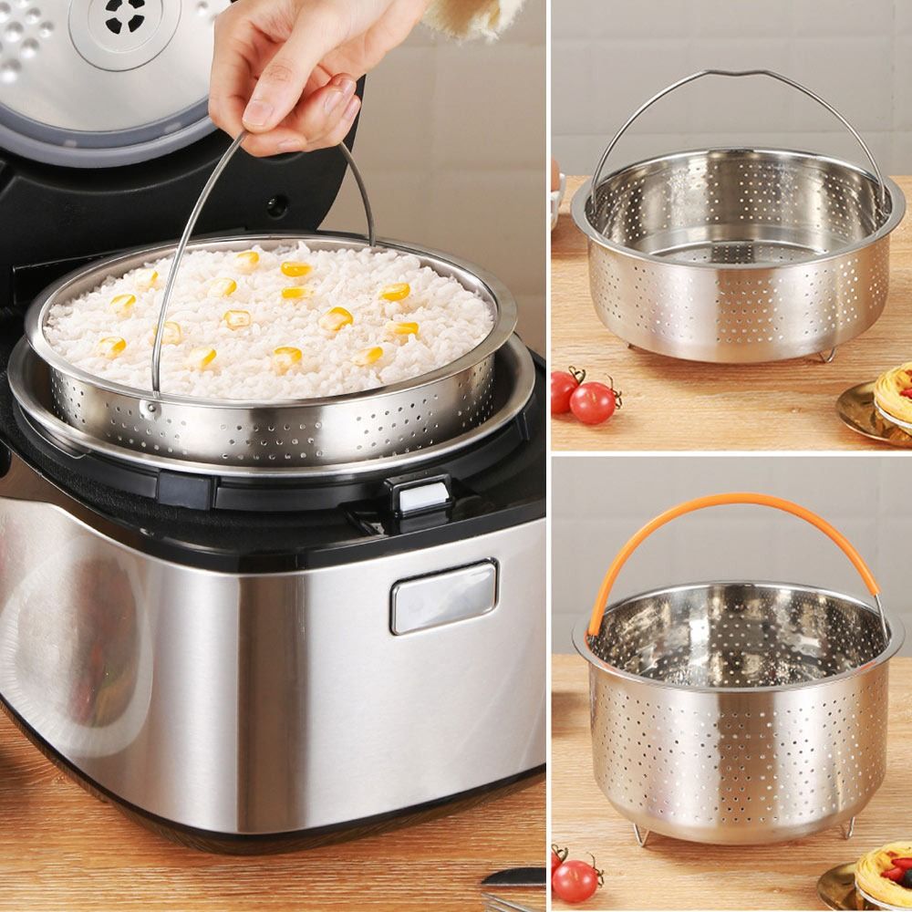 Silicone Steamer Basket - シリコンハンドル付きステンレス製フードスチーマー、炊飯器、蒸しグリッド、排水バスケット、キッチンアクセサリー