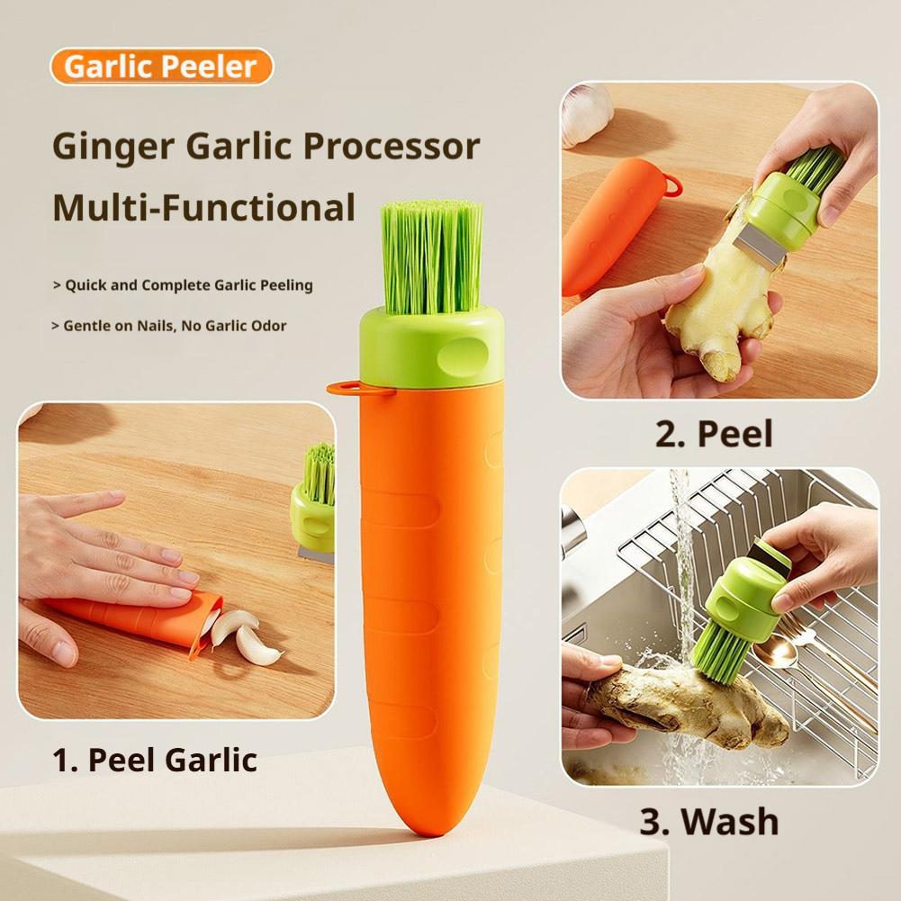 Kitchen Gadgets For Cooking - 3 in 1多機能ニンニク皮むき器、生姜の皮むき器、洗浄ブラシ。コンパクトなサイズで、家庭料理に便利なキッチングッズ。