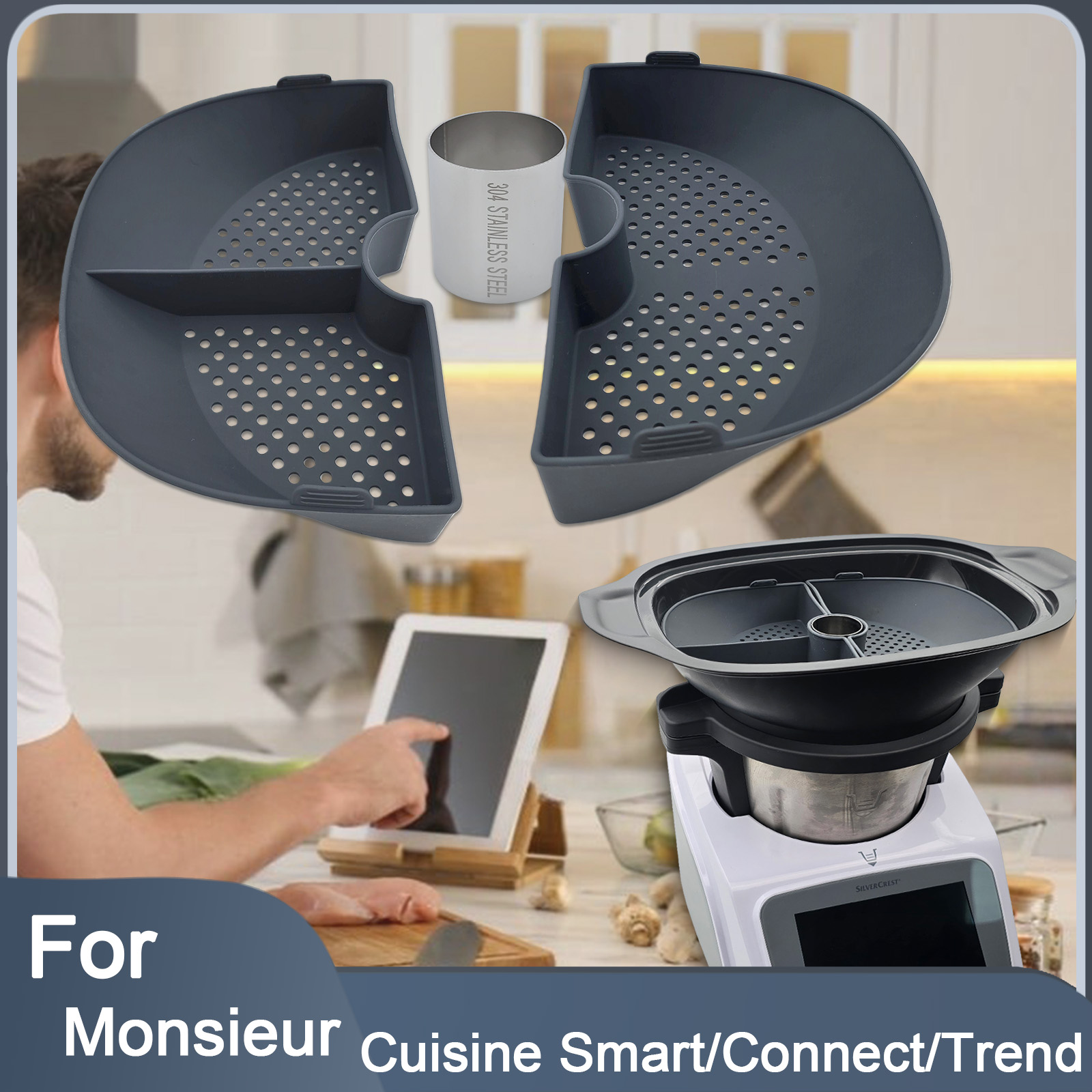 Silicone Steamer Basket - シリコン製蒸し器バスケットディバイダー、モンシュール・クイジーヌ・スマート/コネクト/トレンド用、多目的キッチンアクセサリー、同時調理