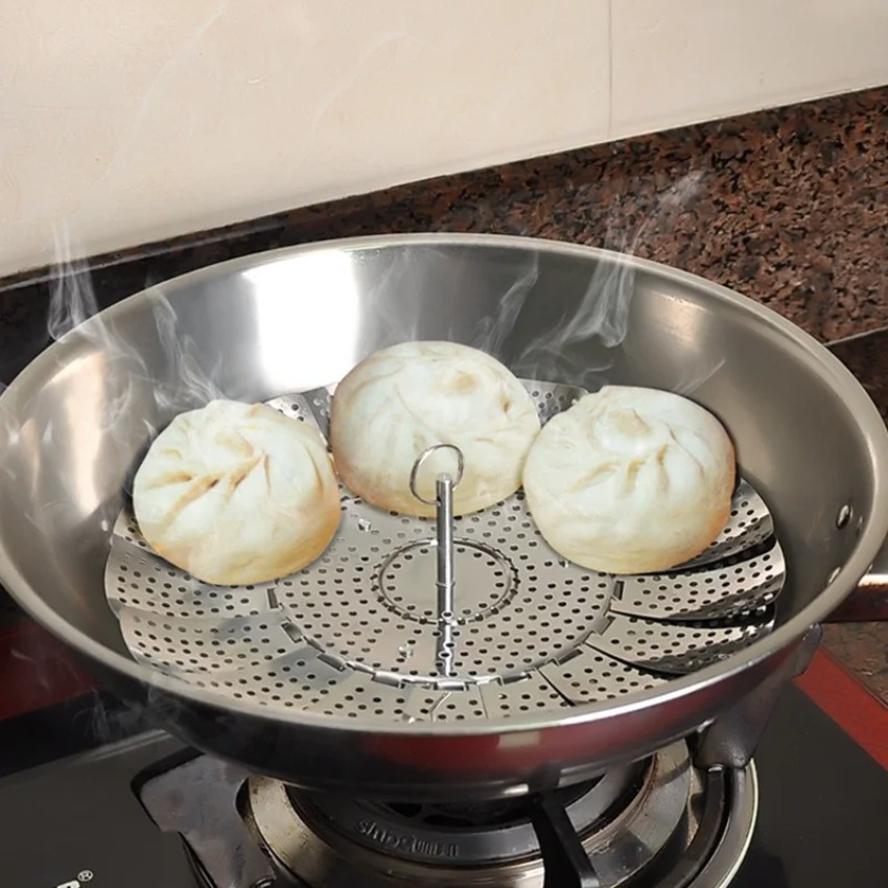 Silicone Steamer Basket - 新しい 1 個キッチンステンレス鋼蒸し器折りたたみ伸縮パンフルーツバスケット野菜ポットホルダー食品蒸し器