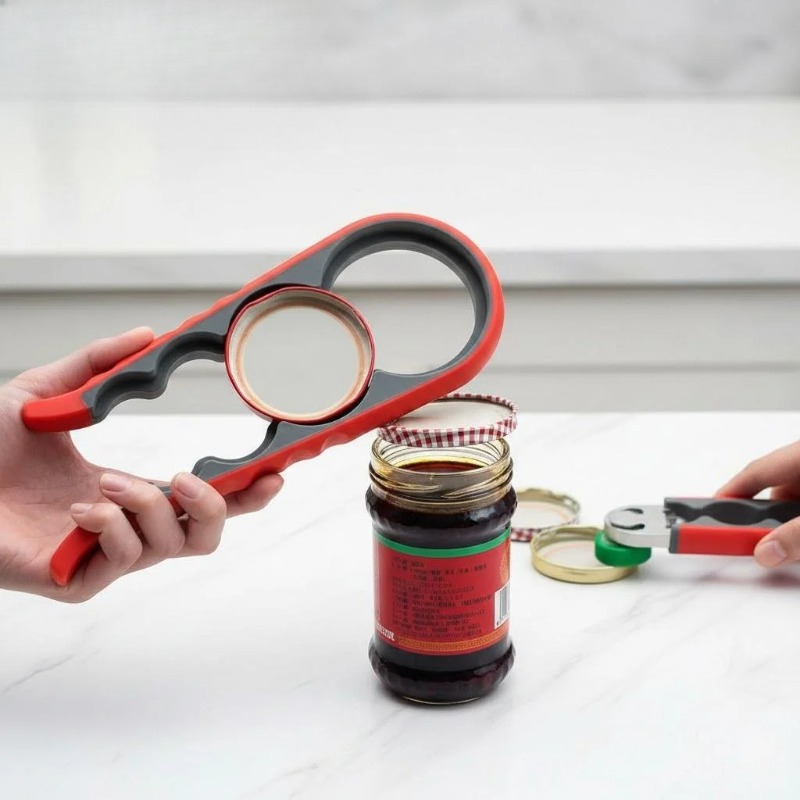 Kitchen Gadgets Essential - 多機能4-in-1キッチンツール ジャーグリッパー 蓋オープナー 缶切り ボトルオープナー 使いやすい家庭用必需品