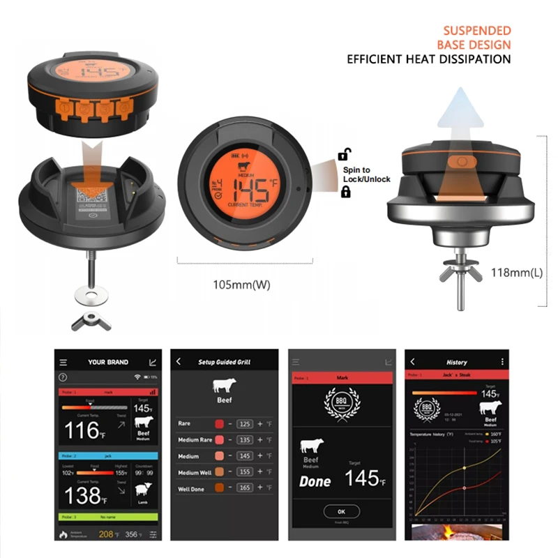 Bluetooth 温度計デジタルセンサー高 500 度オー - Kitchen Gadgets Under 500 のレビューと価格