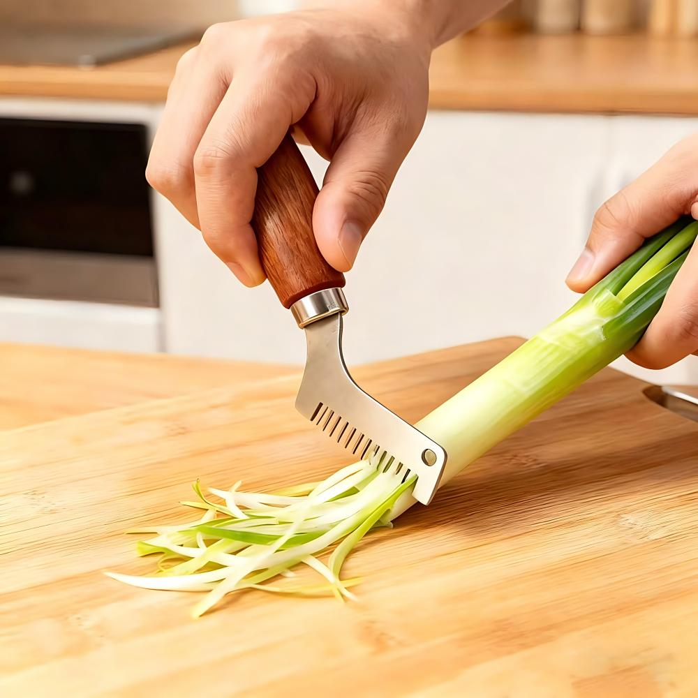 ステンレス鋼ネギスライサーナイフ木製ハンドルネギシュレッダー - Kitchen Gadgets Green のレビューと価格