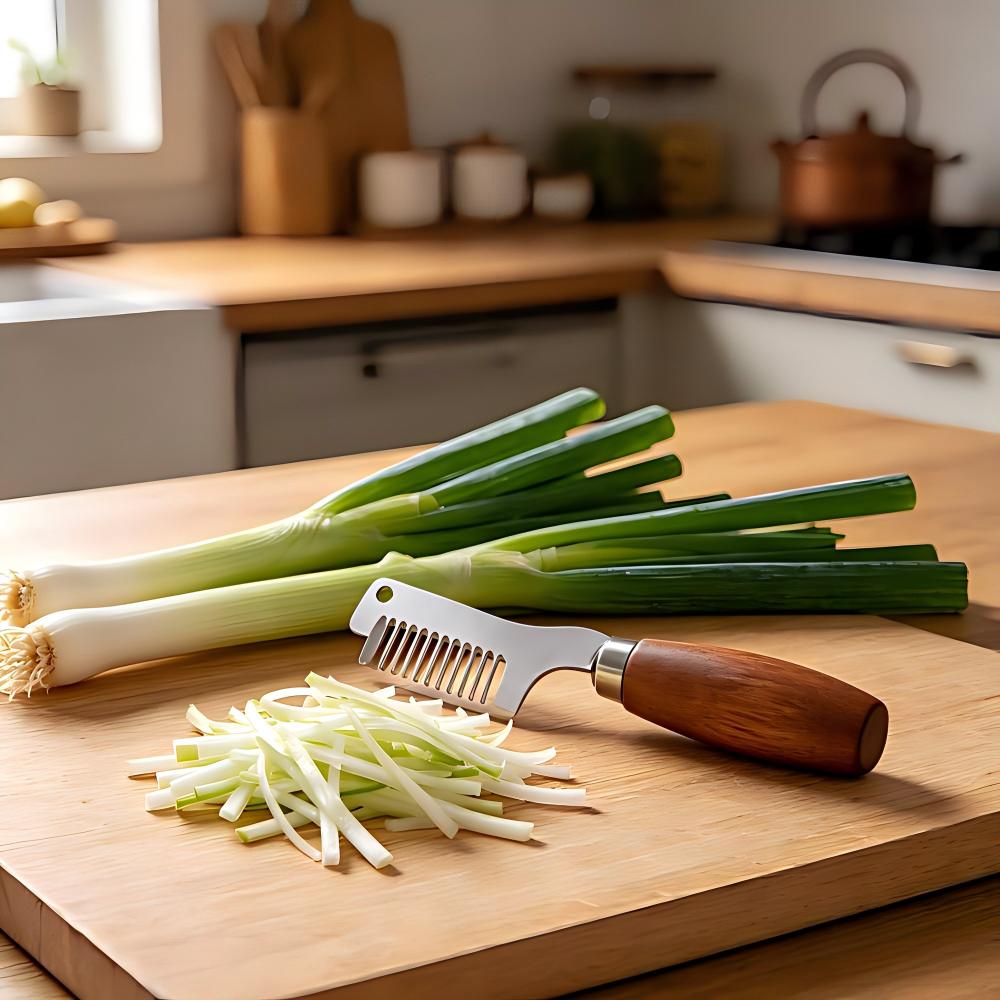 ステンレス鋼ネギスライサーナイフ木製ハンドルネギシュレッダー - Kitchen Gadgets Green のレビューと価格