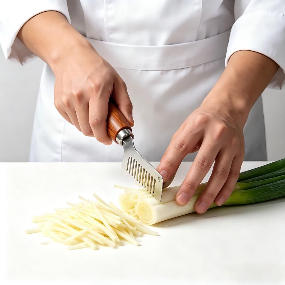 ステンレス鋼ネギスライサーナイフ木製ハンドルネギシュレッダー - Kitchen Gadgets Green のレビューと価格