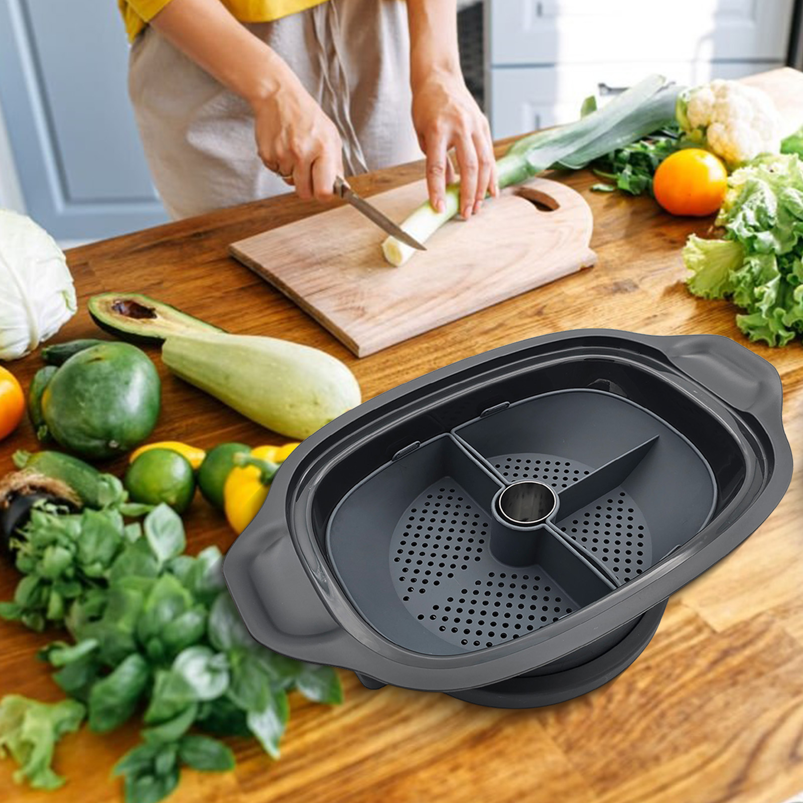シリコン製蒸し器バスケットディバイダー、モンシュール・クイジ - Silicone Steamer Basket のレビューと価格