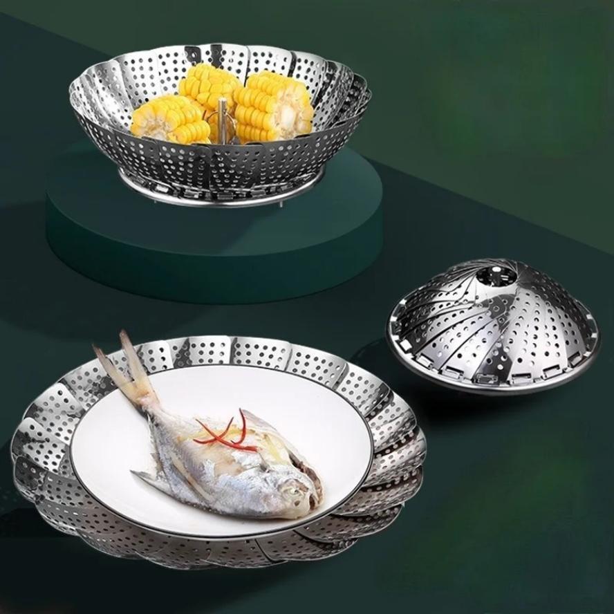 新しい 1 個キッチンステンレス鋼蒸し器折りたたみ伸縮パンフ - Silicone Steamer Basket のレビューと価格