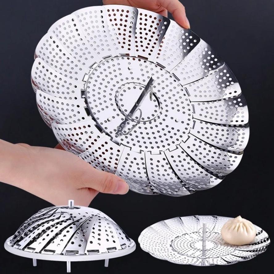 新しい 1 個キッチンステンレス鋼蒸し器折りたたみ伸縮パンフ - Silicone Steamer Basket のレビューと価格