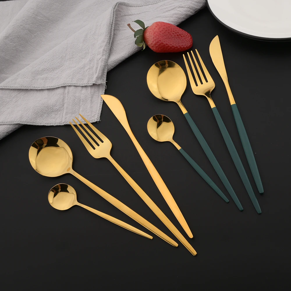 16 個グリーンゴールド食器ステンレス鋼カトラリーセットナイ - Kitchen Gadgets Green のレビューと価格
