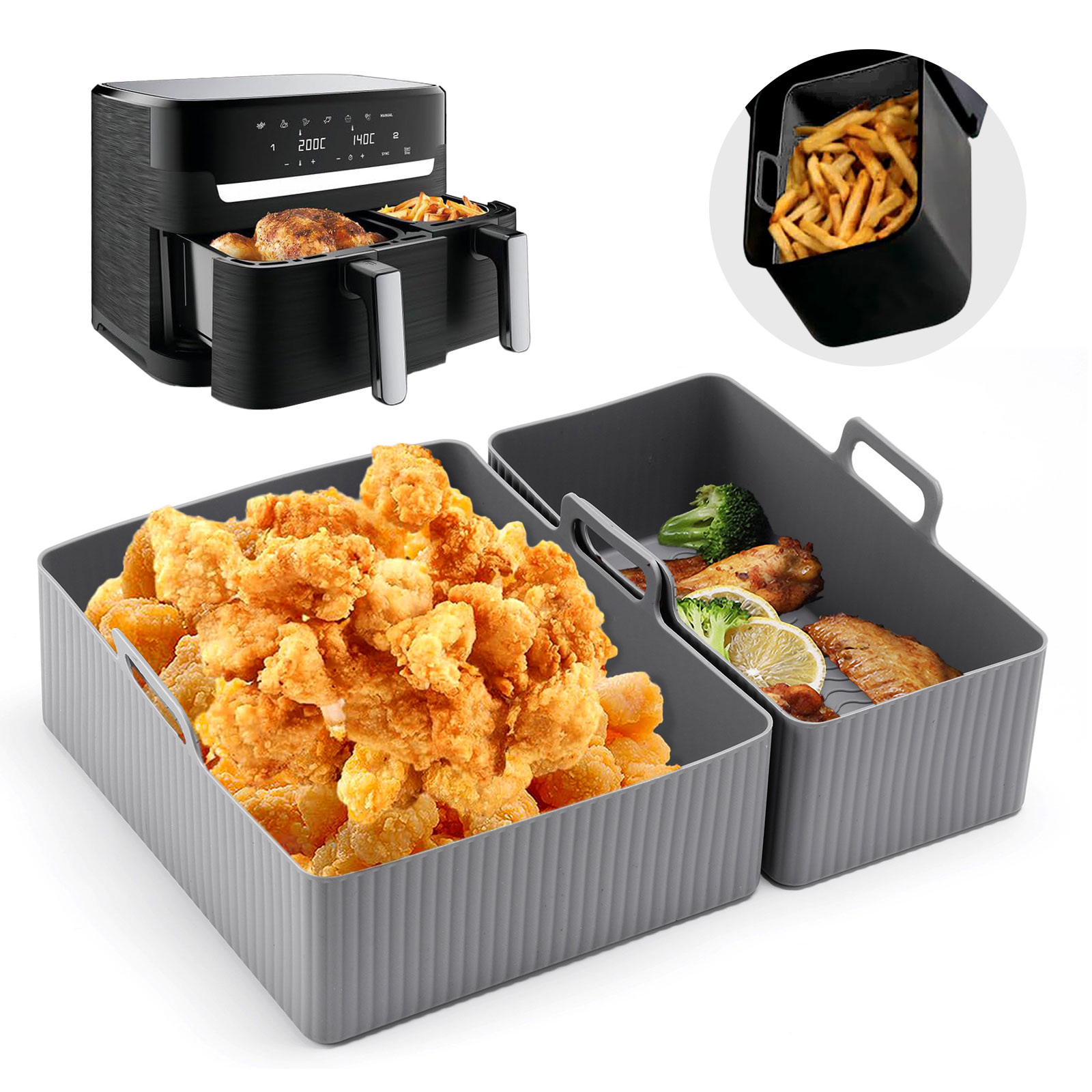 再利用可能なシリコンエアフライヤーマット、ベーキングパン型、 - Silicone Steamer Basket のレビューと価格